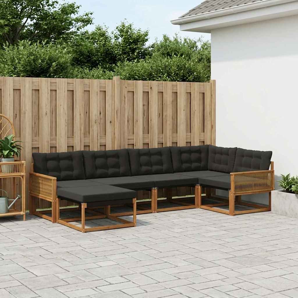 Outdoor-Sofagarnitur mit Kissen 6 pcs Natürlich und Schwarz