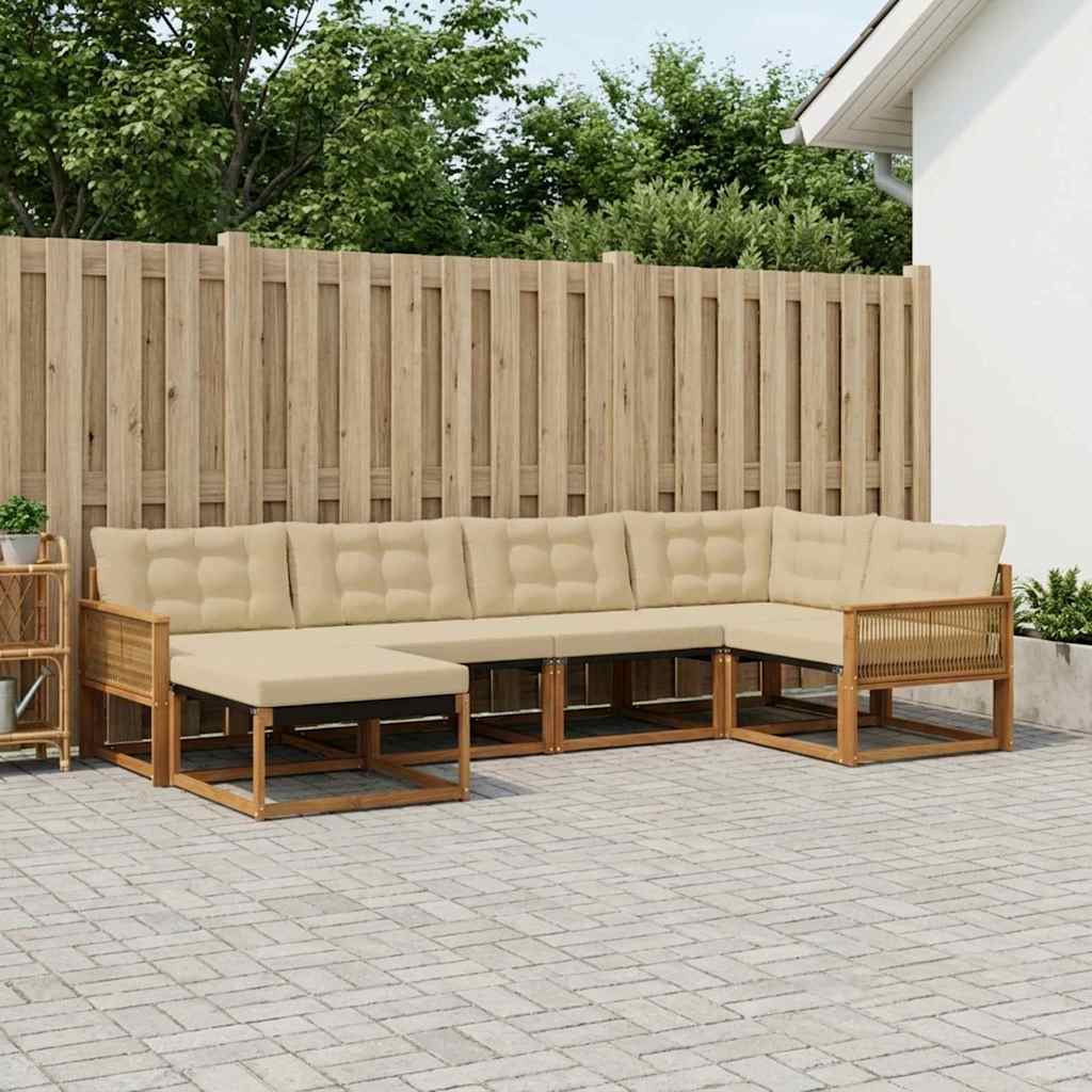 Outdoor-Sofagarnitur mit Kissen 6 pcs Natur und Beige