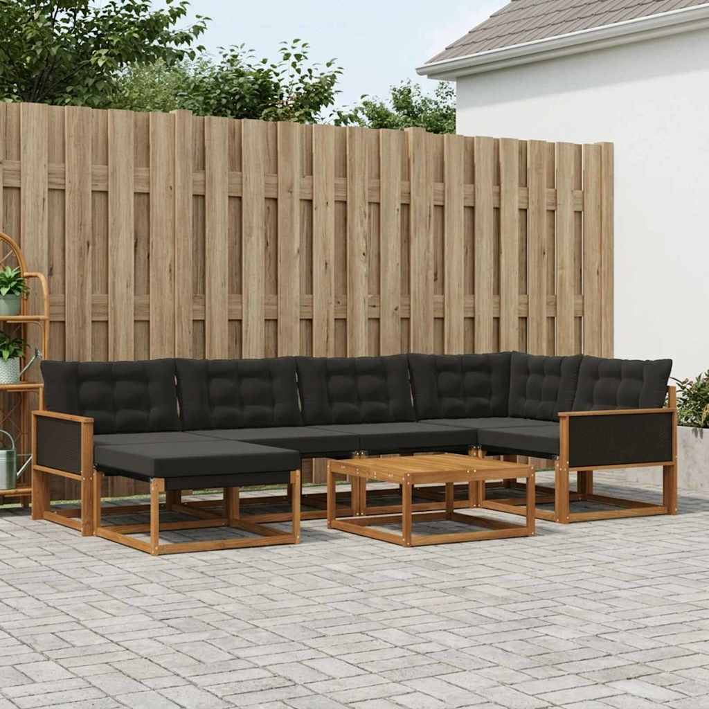 Outdoor-Sofagarnitur mit Kissen 7 pcs Natürlich und Schwarz