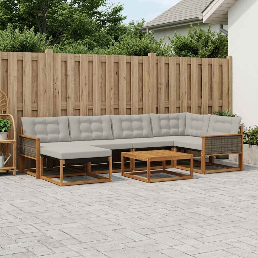 Outdoor-Sofagarnitur mit Kissen 7 pcs Natürlich und Hellgrau