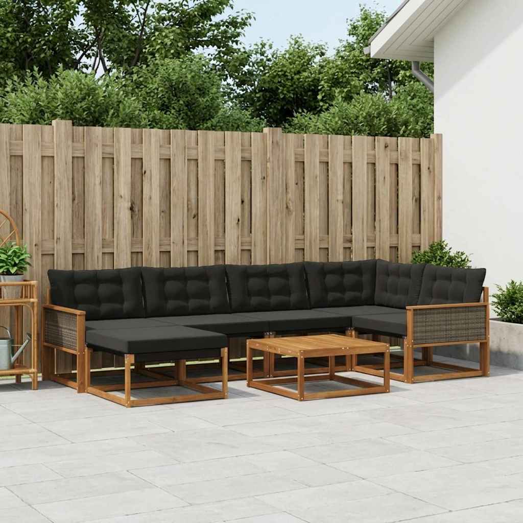 Outdoor-Sofagarnitur mit Kissen 7 pcs Natürlich und Schwarz