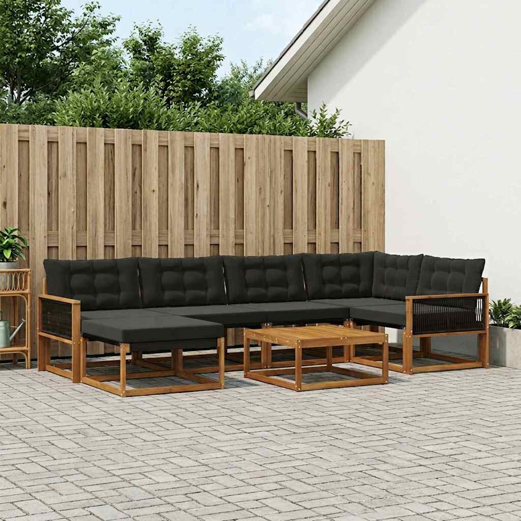 Outdoor-Sofagarnitur mit Kissen 7 pcs Natürlich und Schwarz