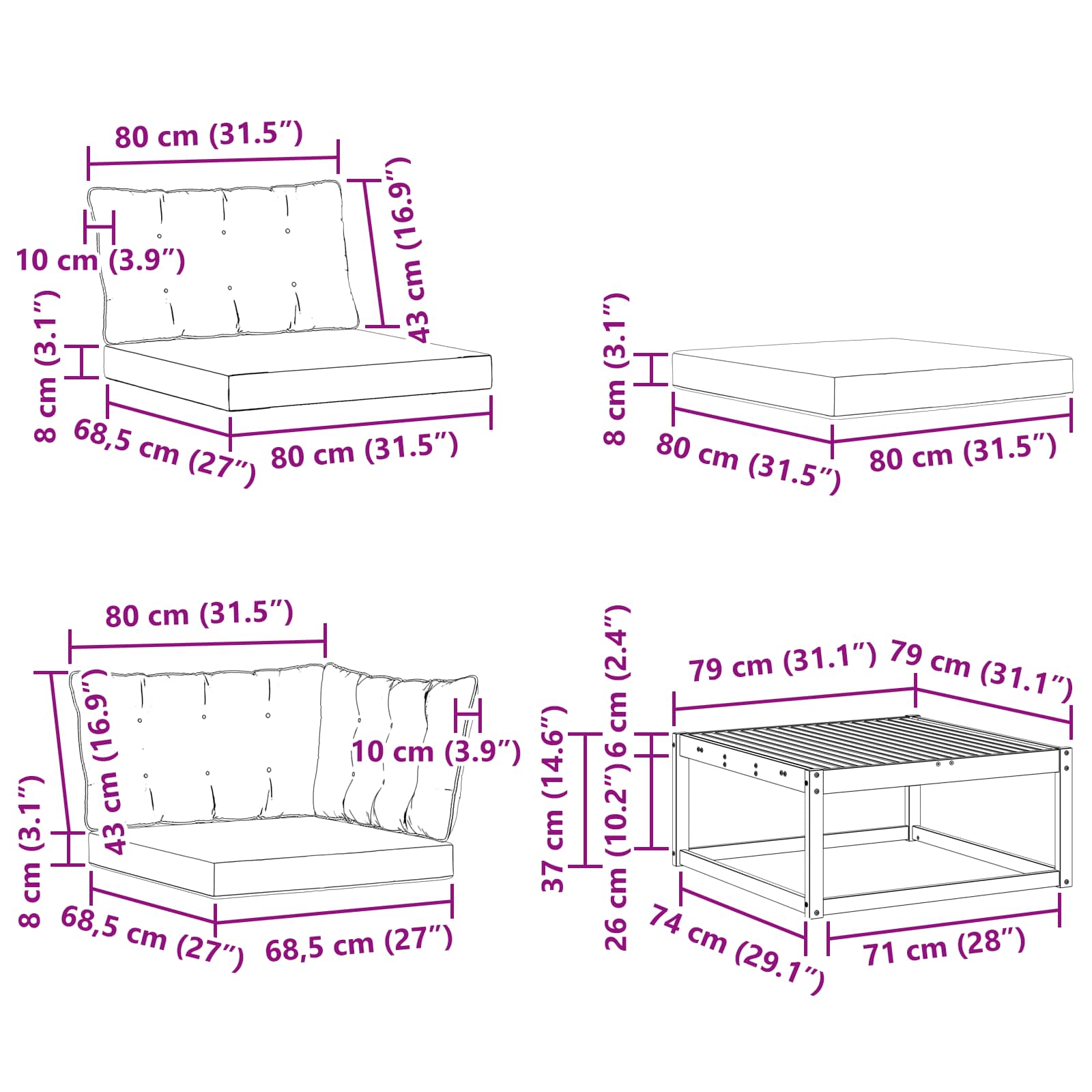 Outdoor-Sofagarnitur mit Kissen 7 pcs Natürlich und Schwarz