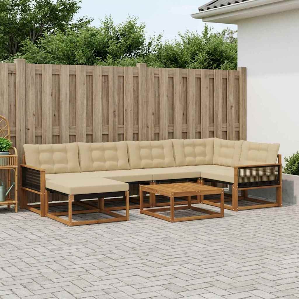 Outdoor-Sofagarnitur 7 pcs Natur und Beige Massivholz Akazie