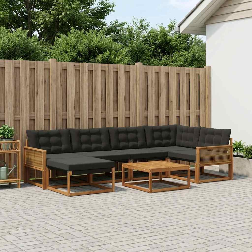 Outdoor-Sofagarnitur mit Kissen 7 pcs Natürlich und Schwarz