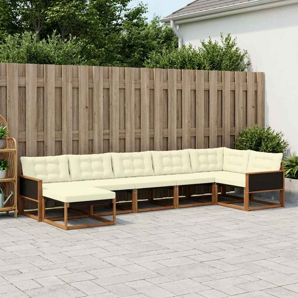 Outdoor-Sofagarnitur 7 stk. Natur und Creme Massivholz Akazie