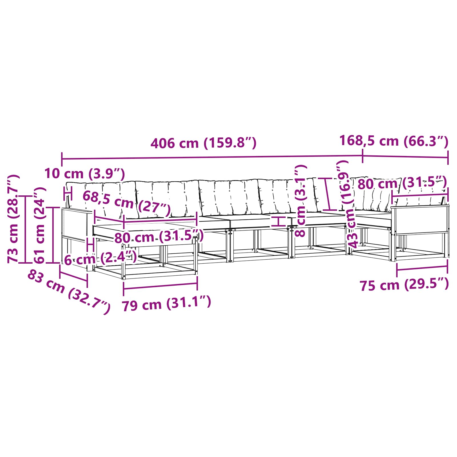 Outdoor-Sofagarnitur 7 stk. Natur und Creme Massivholz Akazie