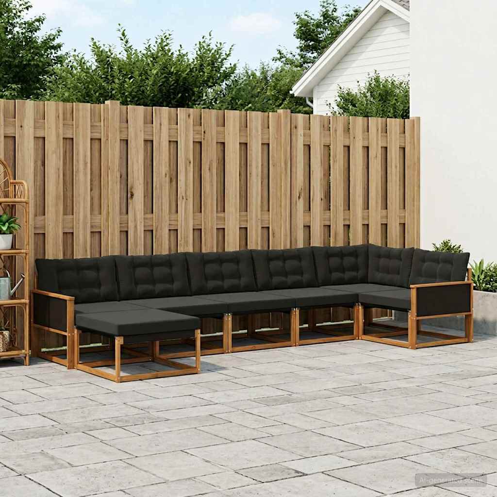 Outdoor-Sofagarnitur 7 stk. Natürlich und Schwarz