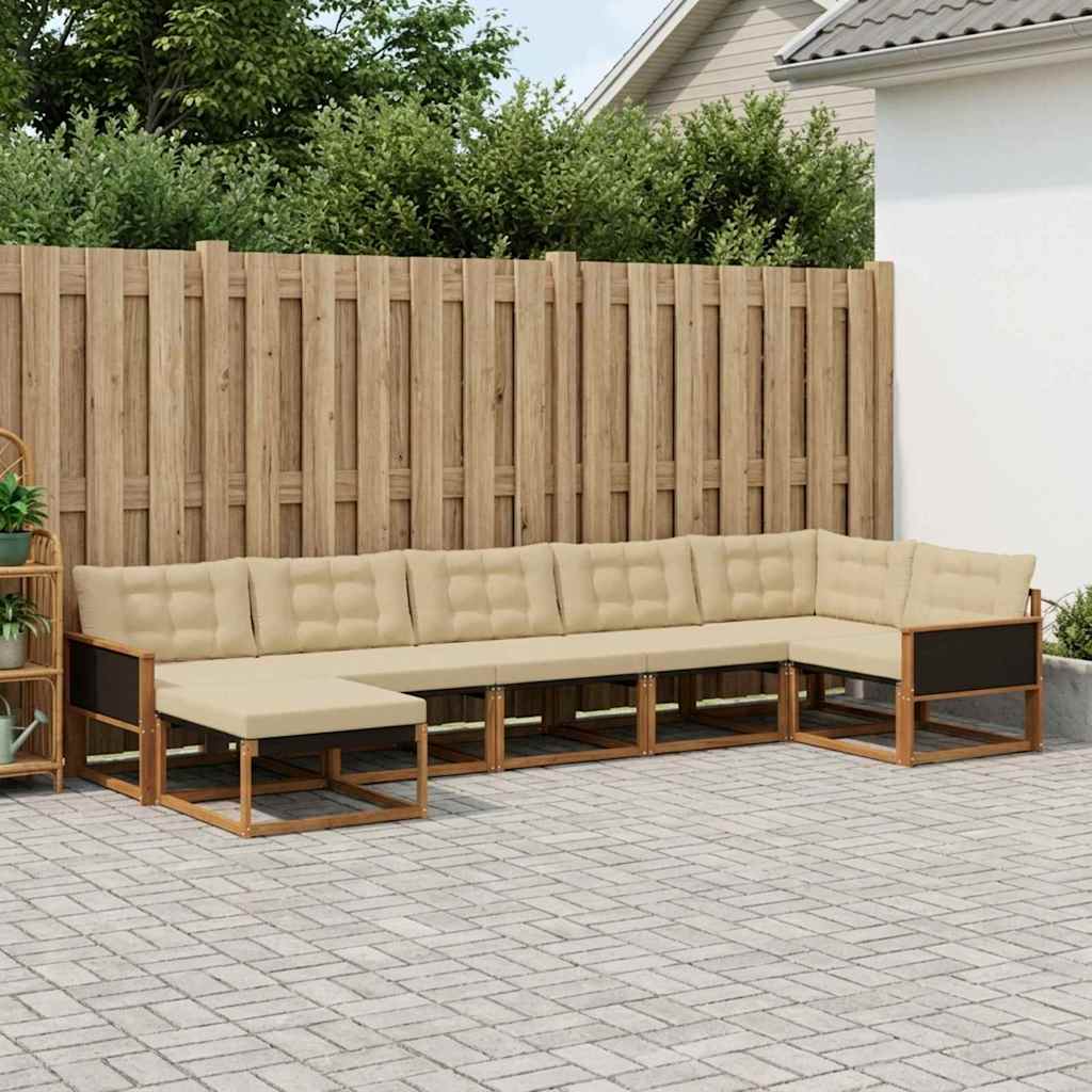 Outdoor-Sofagarnitur 7 stk. Natur und Beige Massivholz Akazie