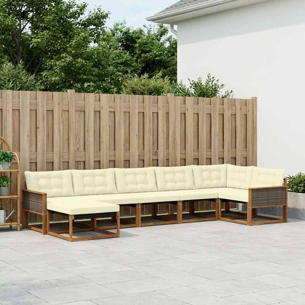 Outdoor-Sofagarnitur 7 stk. Natur und Creme Massivholz Akazie