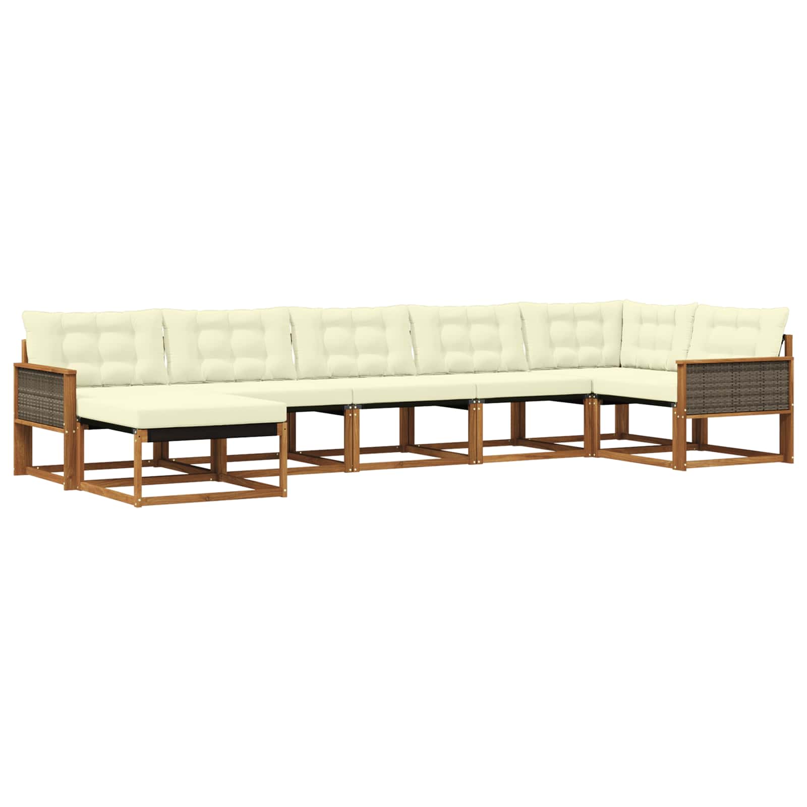 Outdoor-Sofagarnitur 7 stk. Natur und Creme Massivholz Akazie