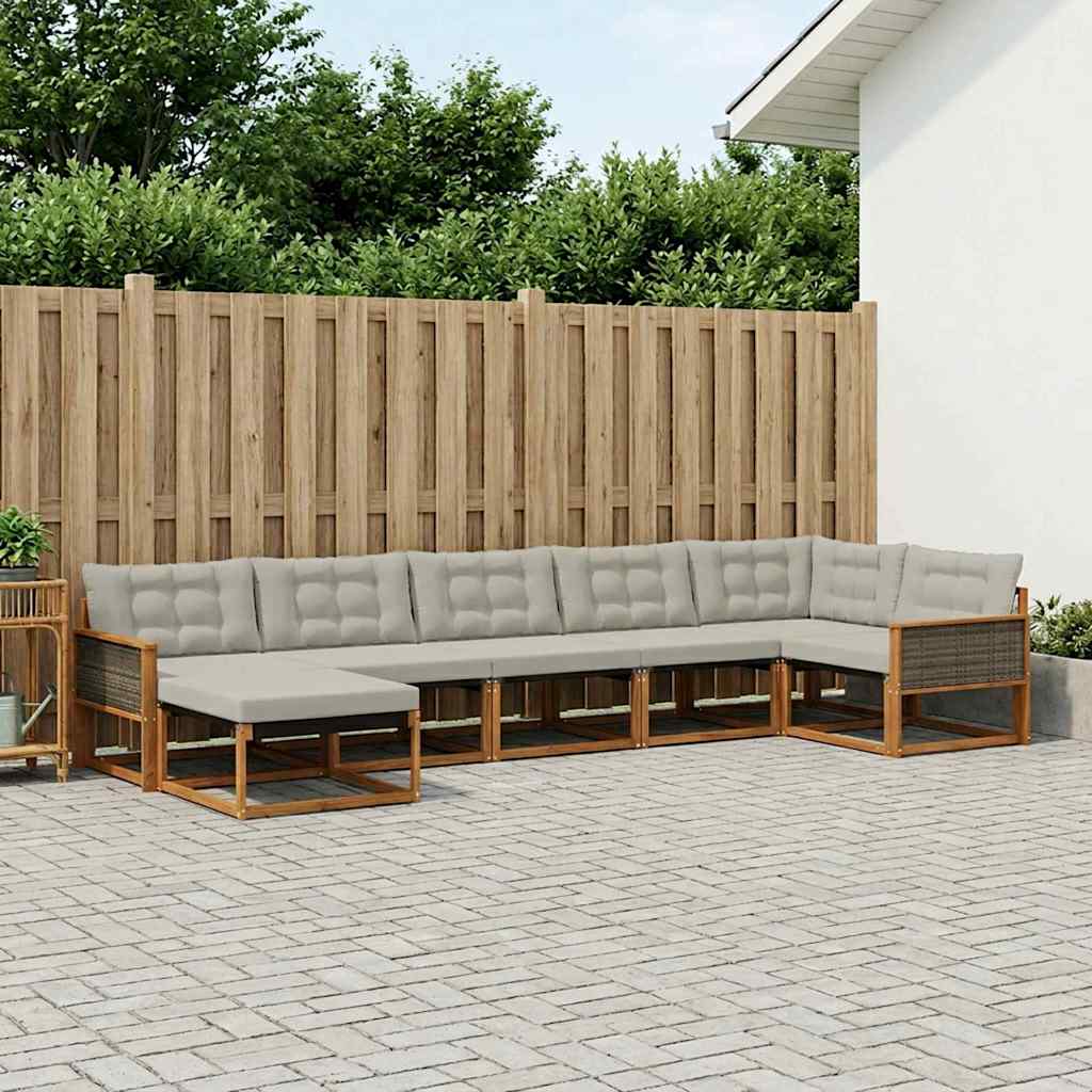 Outdoor-Sofagarnitur mit Kissen 7 pcs Natürlich und Hellgrau