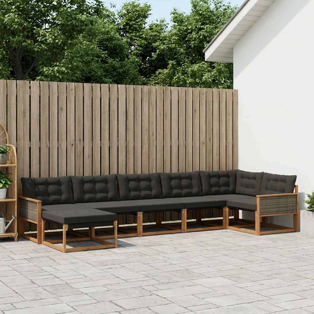 Outdoor-Sofagarnitur mit Kissen 7 pcs Natürlich und Schwarz