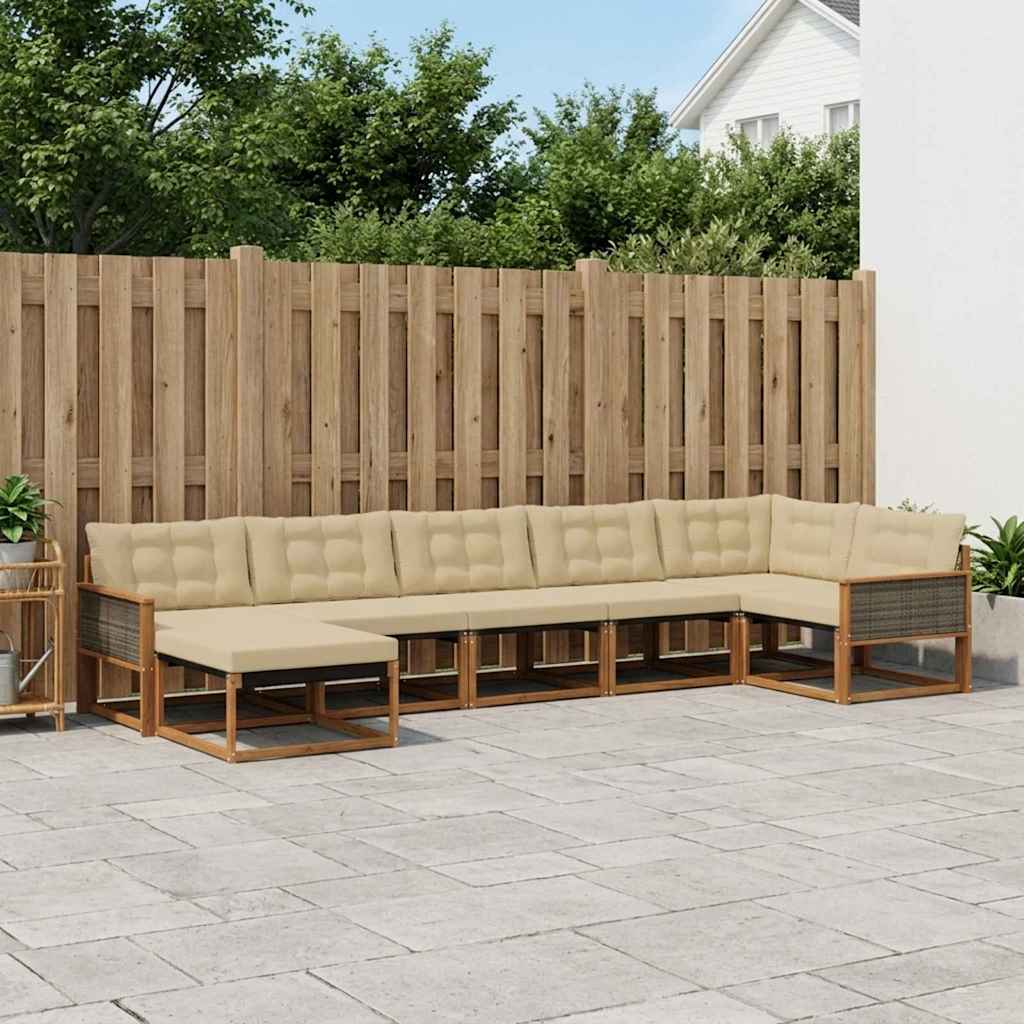Outdoor-Sofagarnitur 7 stk. Natur und Beige Massivholz Akazie