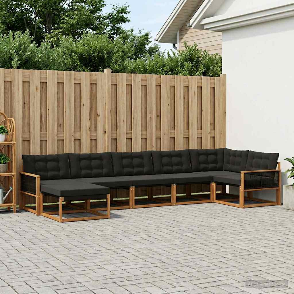 Outdoor-Sofagarnitur 7 stk. Natürlich und Schwarz