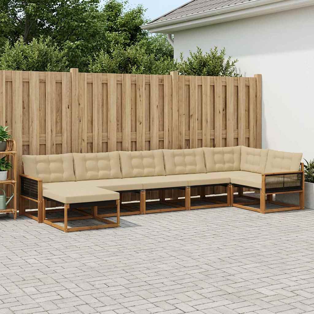 Outdoor-Sofagarnitur 7 stk. Natur und Beige Massivholz Akazie