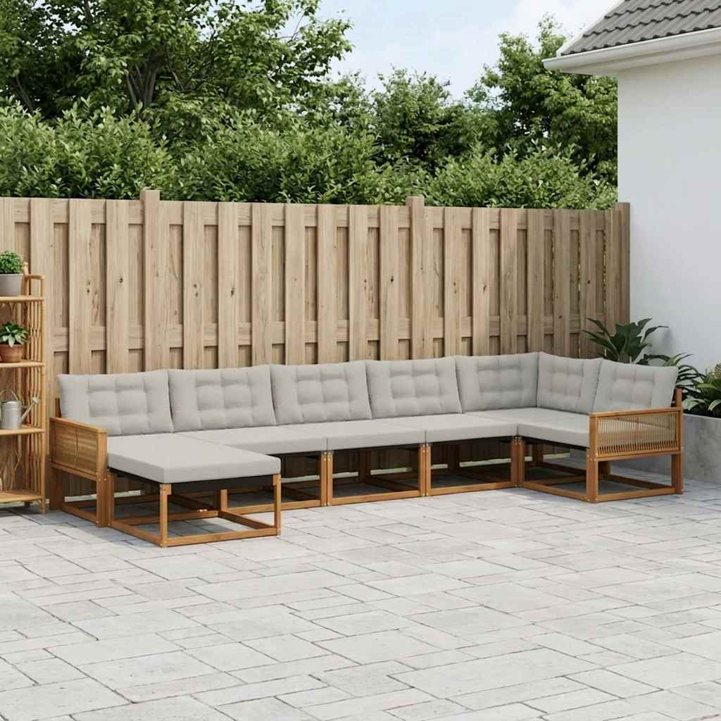 Outdoor-Sofagarnitur mit Kissen 7 pcs Natürlich und Hellgrau