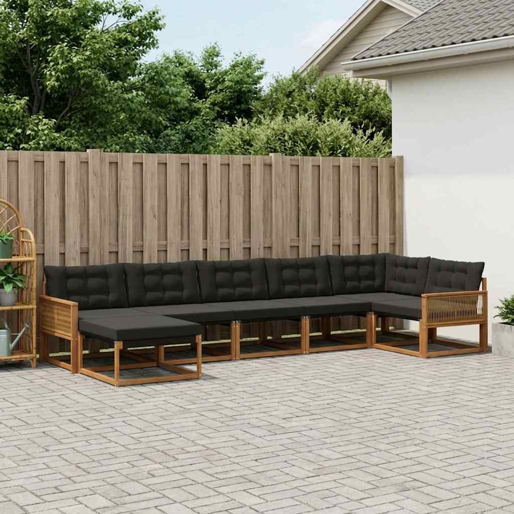 Outdoor-Sofagarnitur 7 stk. Natürlich und Schwarz