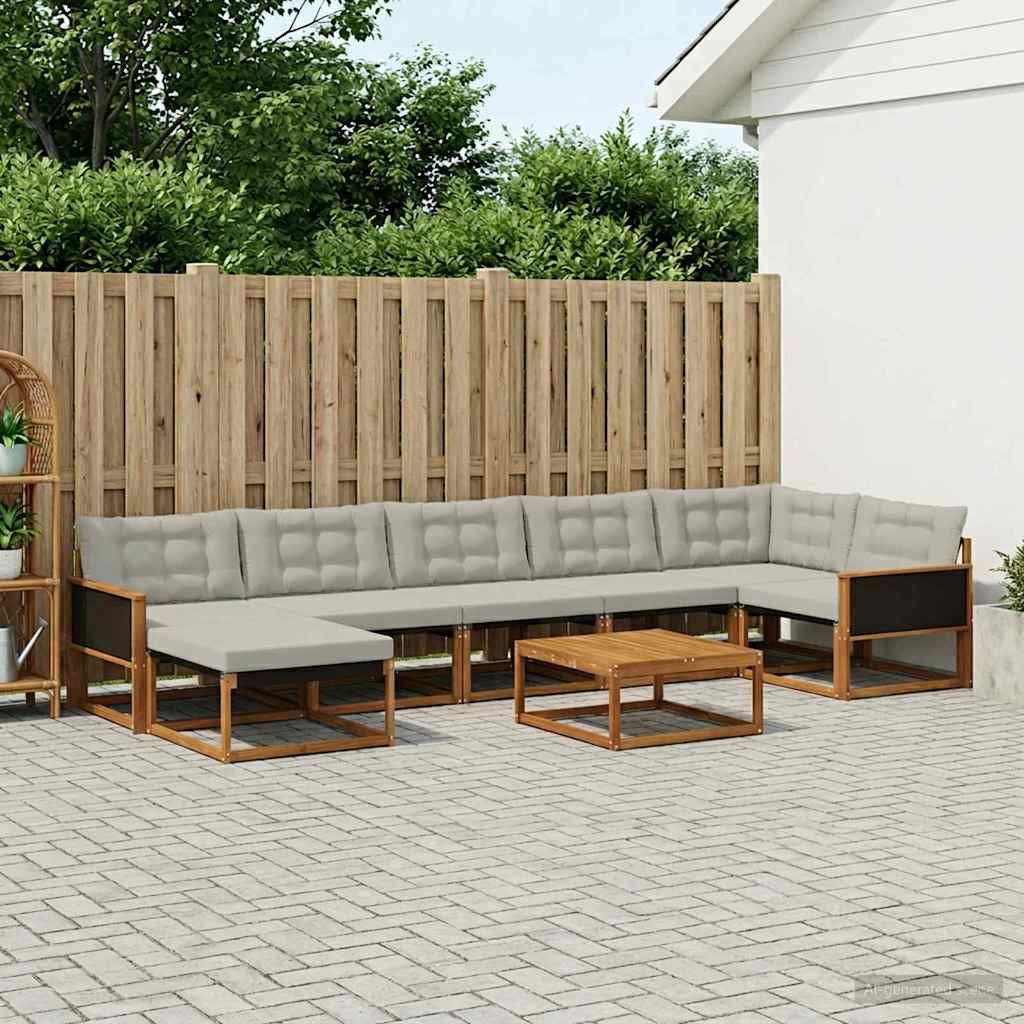 Outdoor-Sofagarnitur mit Kissen 8 pcs Natürlich und Hellgrau