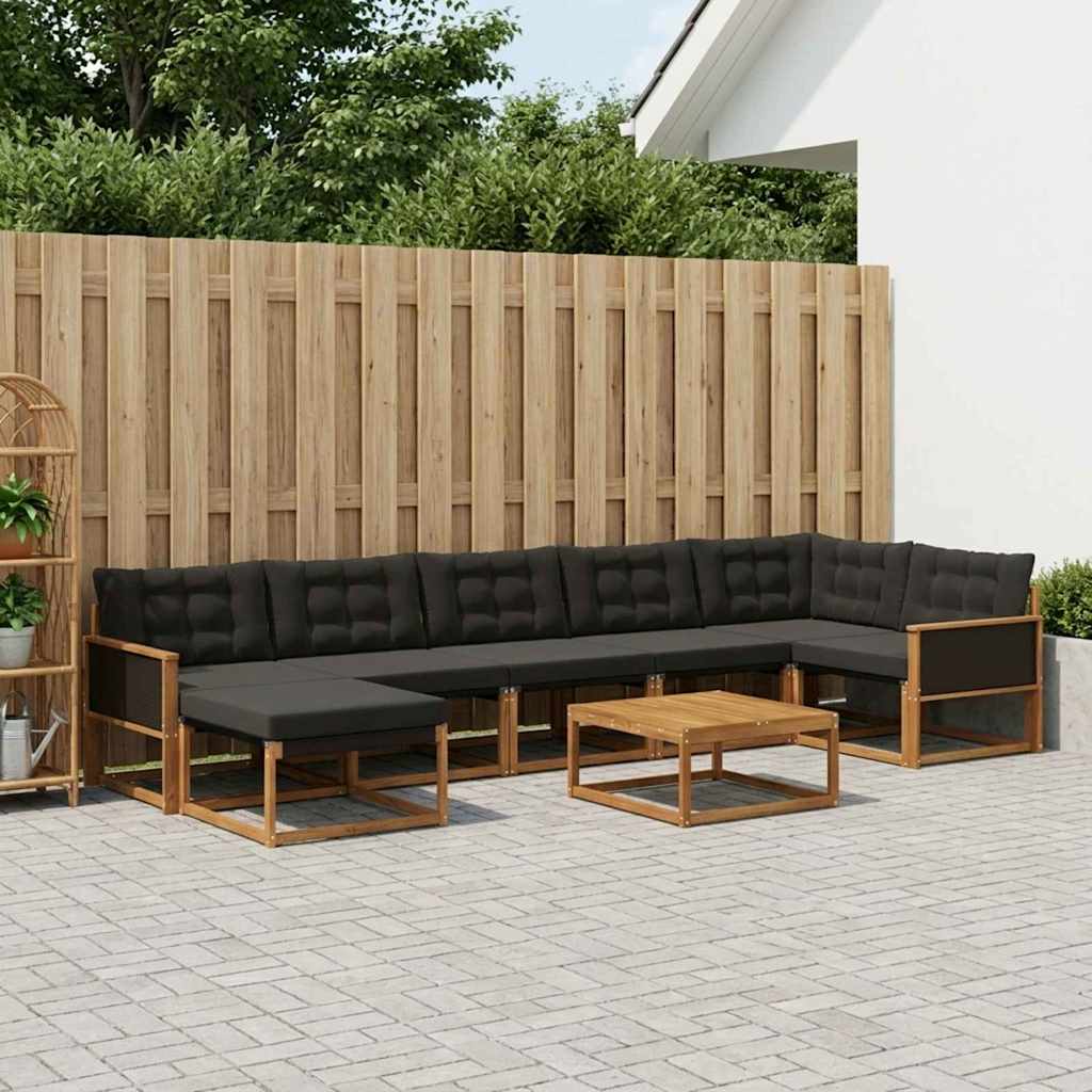 Outdoor-Sofagarnitur mit Kissen 8 pcs Natürlich und Schwarz