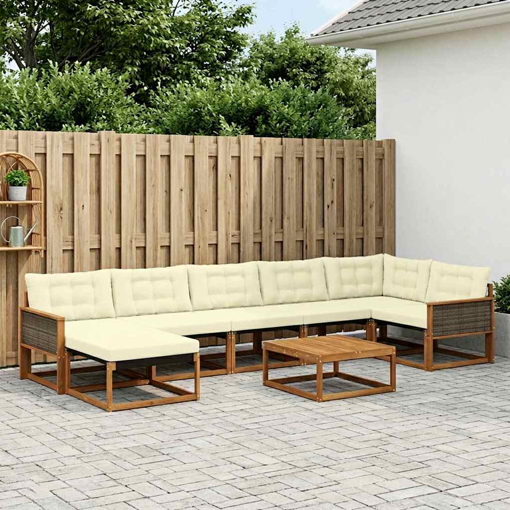 Outdoor-Sofagarnitur 8 pcs Natur und Creme Massivholz Akazie