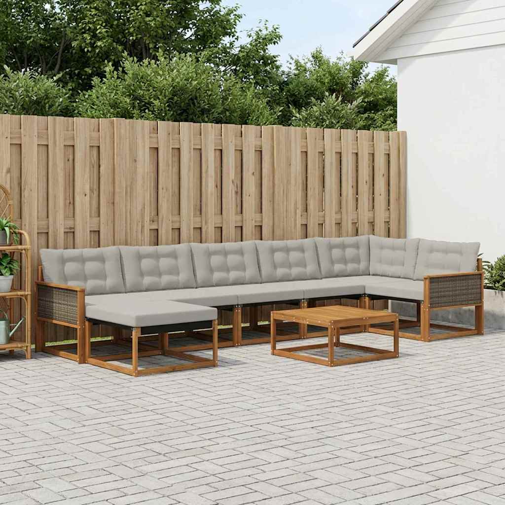 Outdoor-Sofagarnitur mit Kissen 8 pcs Natürlich und Hellgrau