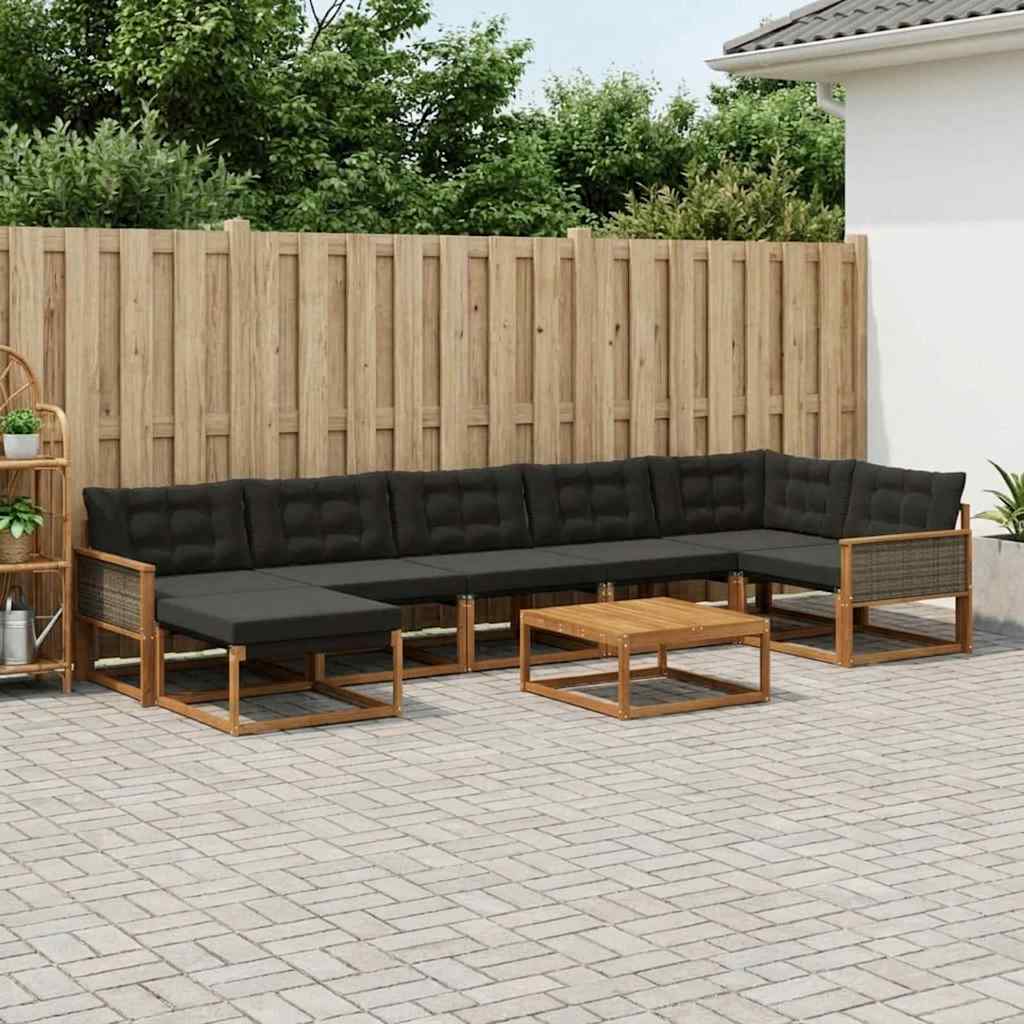 Outdoor-Sofagarnitur mit Kissen 8 pcs Natürlich und Schwarz