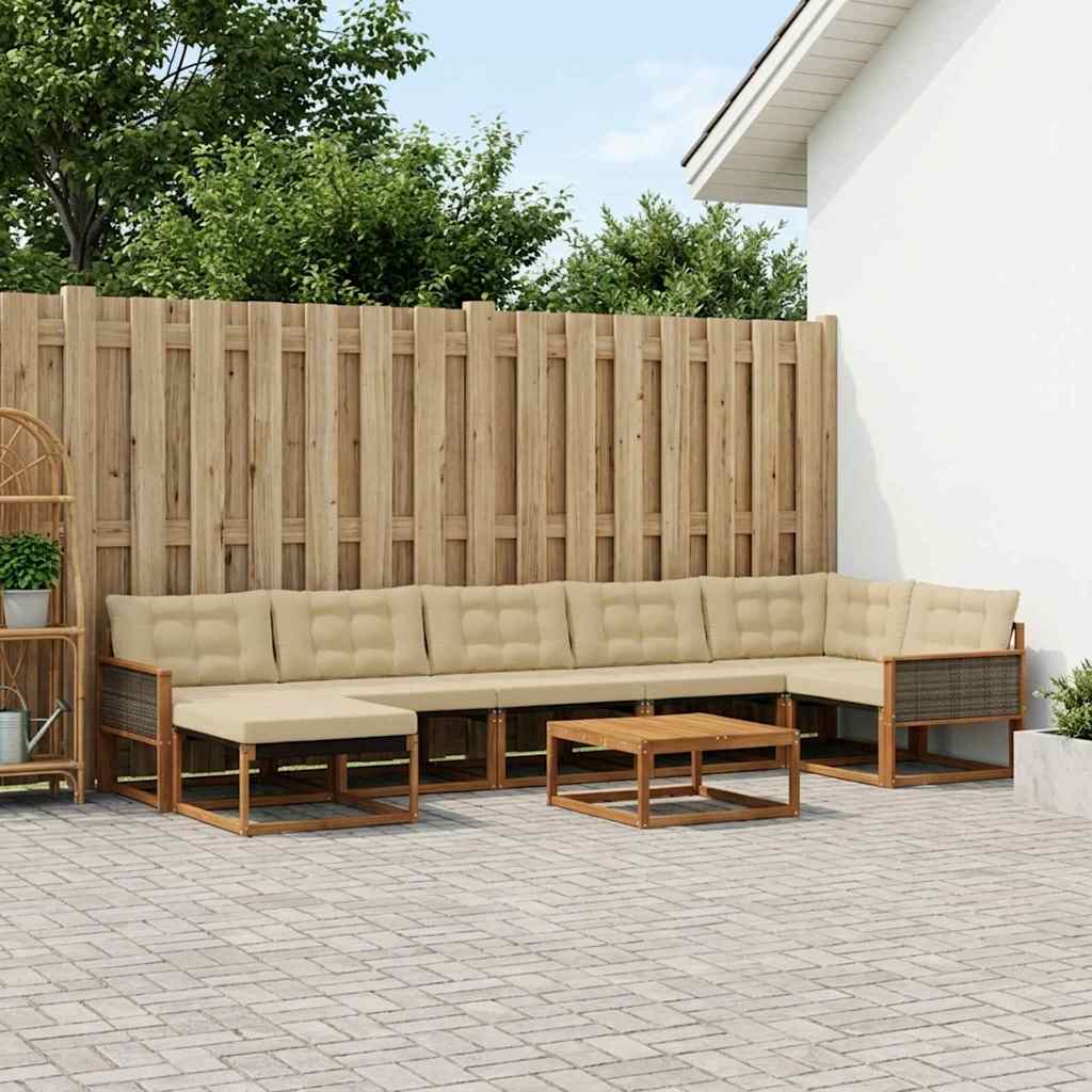 Outdoor-Sofagarnitur 8 pcs Natur und Beige Massivholz Akazie