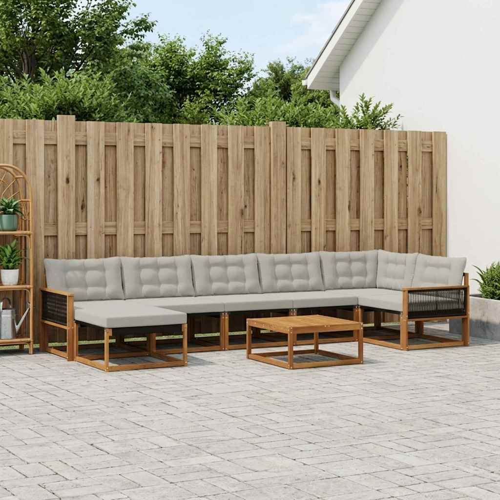 Outdoor-Sofagarnitur mit Kissen 8 pcs Natürlich und Hellgrau