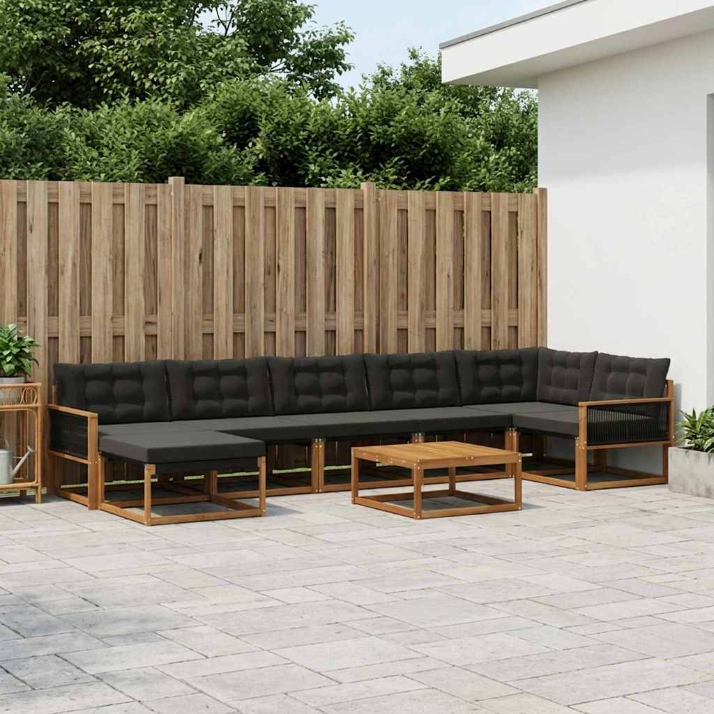 Outdoor-Sofagarnitur mit Kissen 8 pcs Natürlich und Schwarz