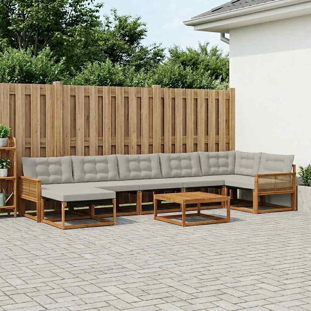 Outdoor-Sofagarnitur mit Kissen 8 pcs Natürlich und Hellgrau
