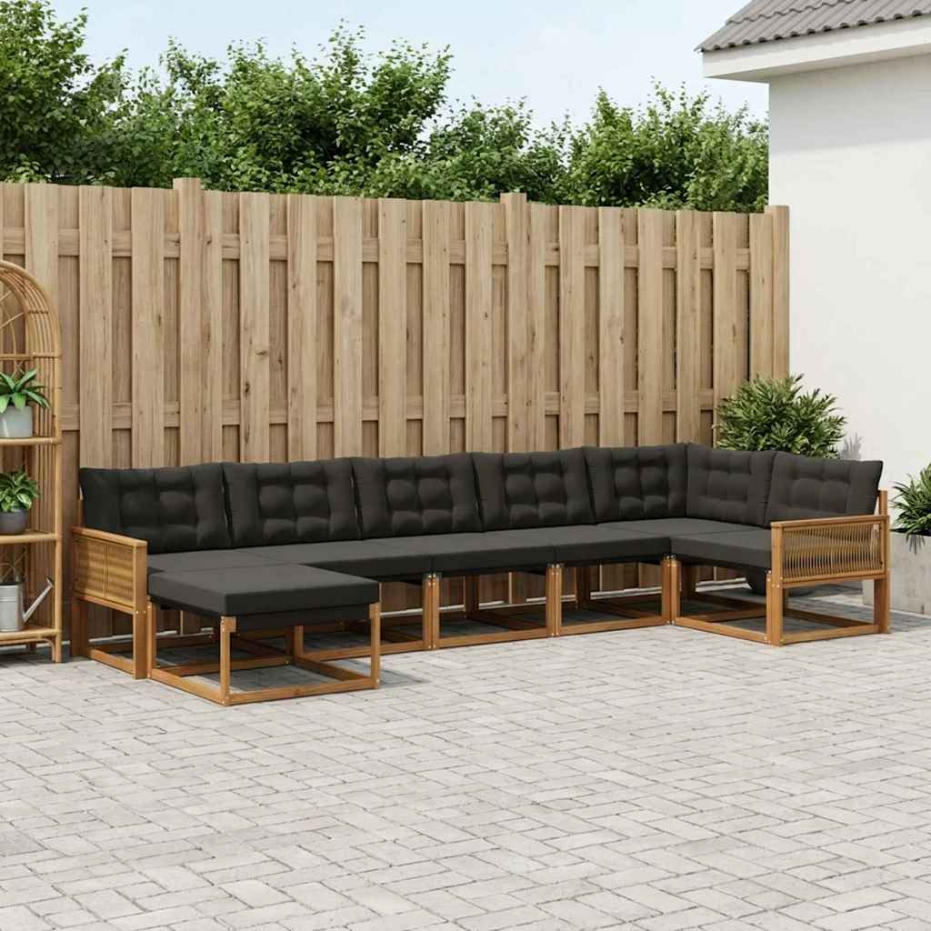 Outdoor-Sofagarnitur mit Kissen 8 pcs Natürlich und Schwarz