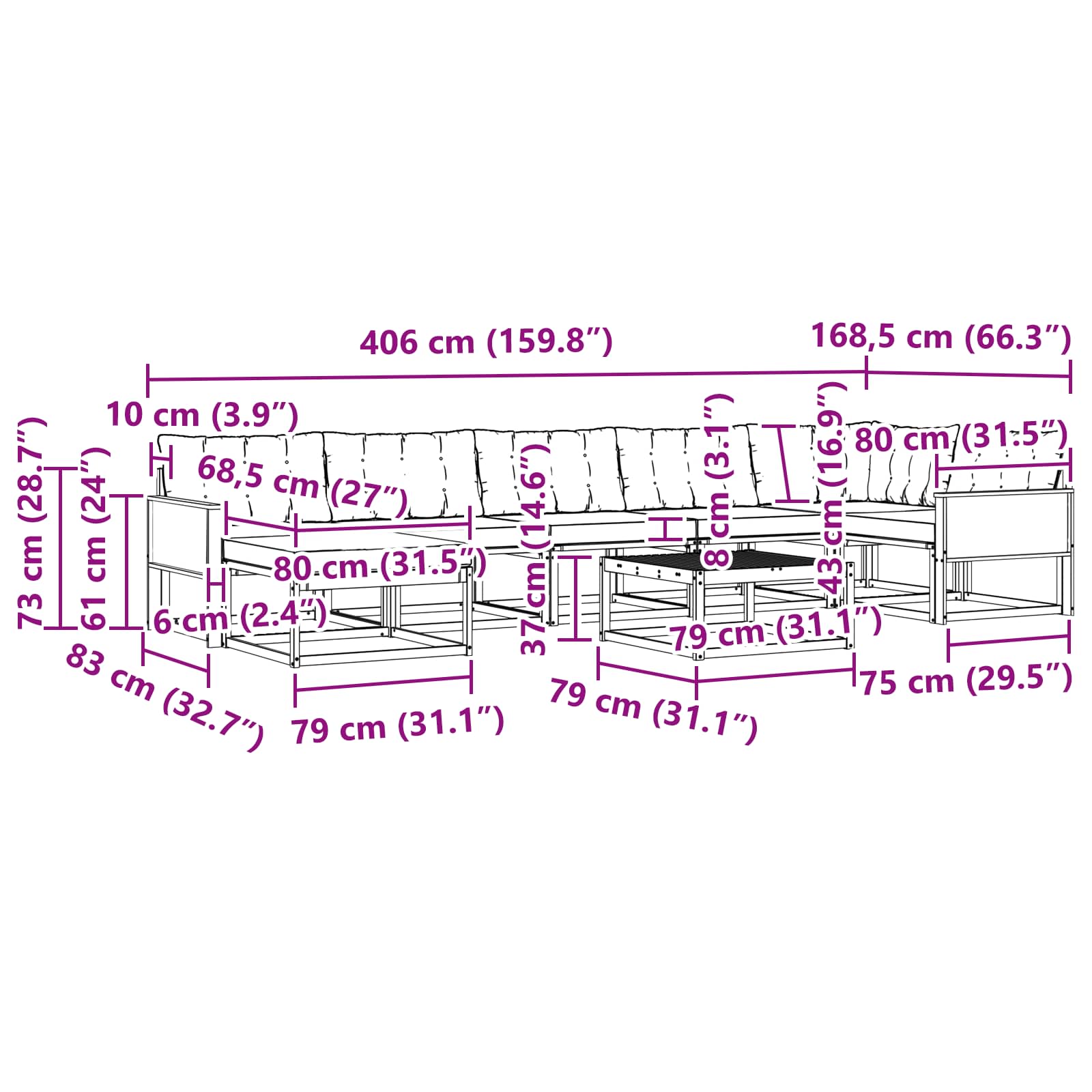 Outdoor-Sofagarnitur 8 pcs Natur und Beige Massivholz Akazie
