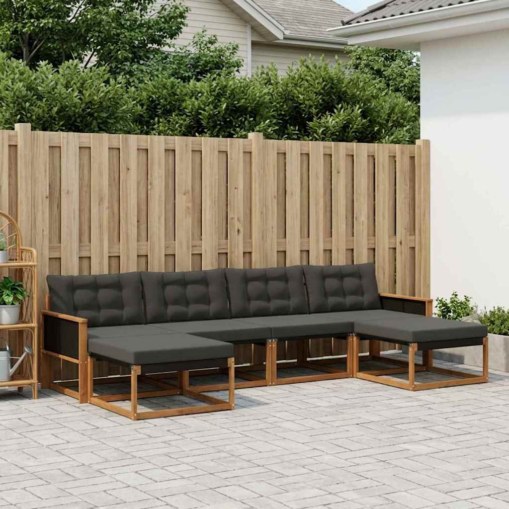 Outdoor-Sofagarnitur 6 stk. Natur und Schwarz