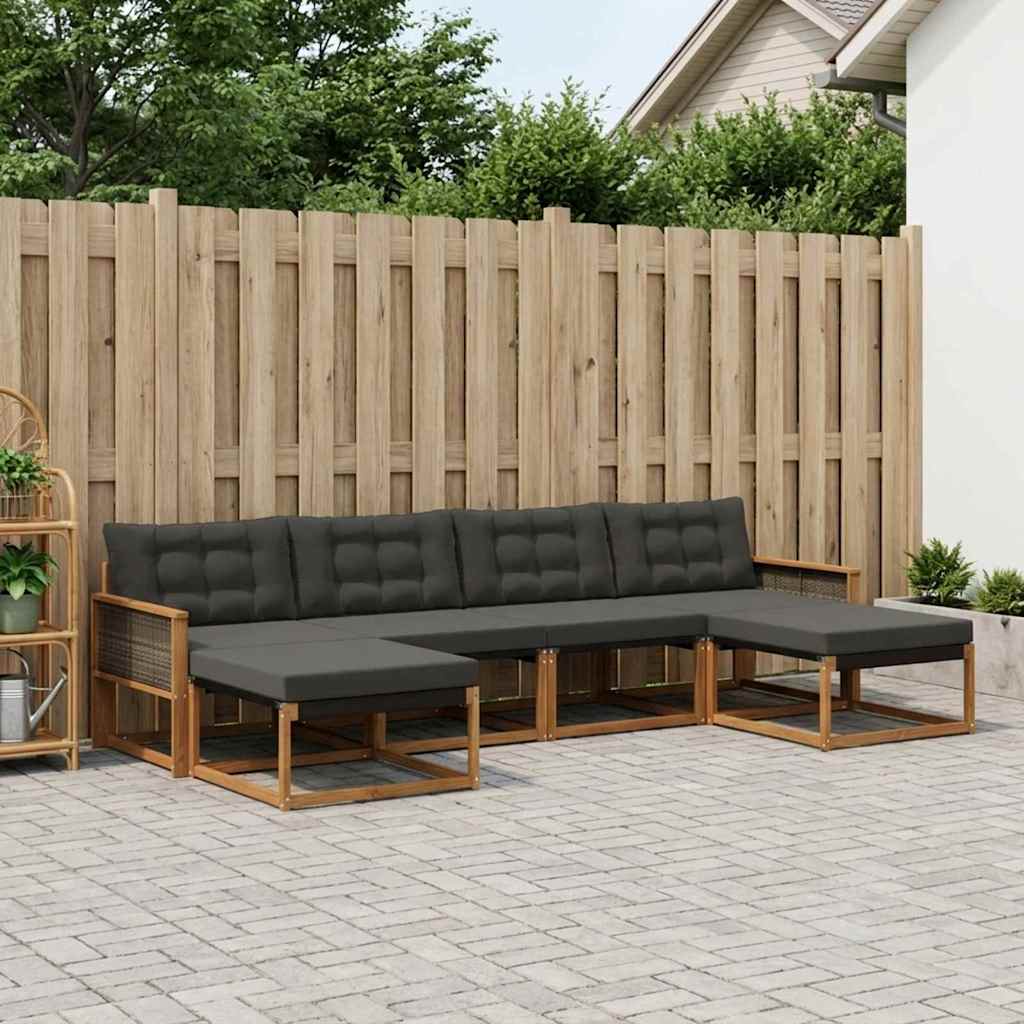 Outdoor-Sofagarnitur 6 stk. Natürlich und Schwarz