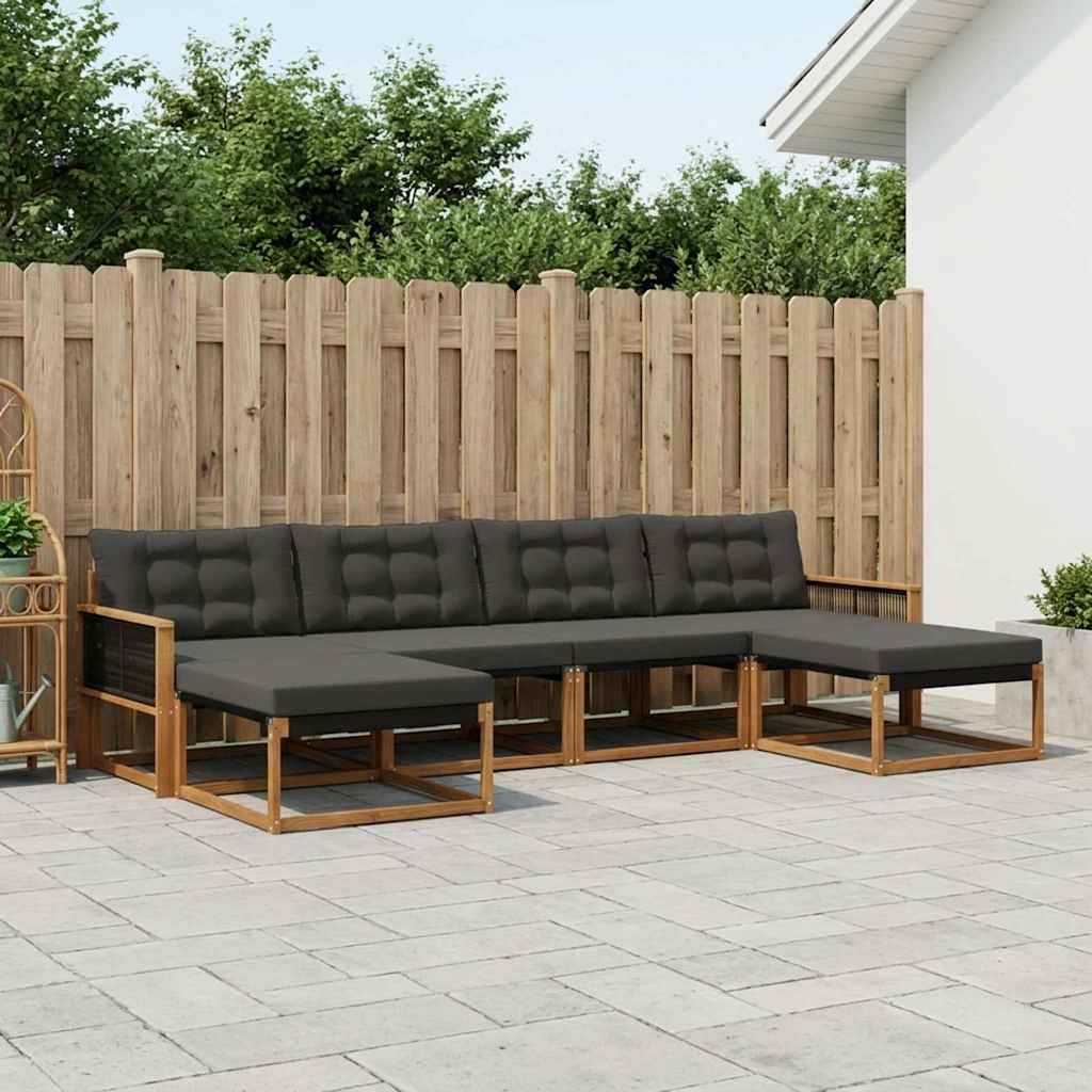 Outdoor-Sofagarnitur 6 stk. Natürlich und Schwarz