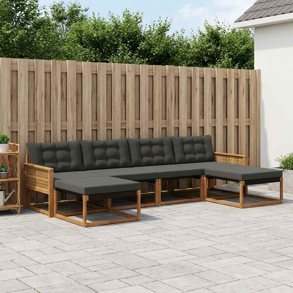 Outdoor-Sofagarnitur 6 stk. Natürlich und Schwarz