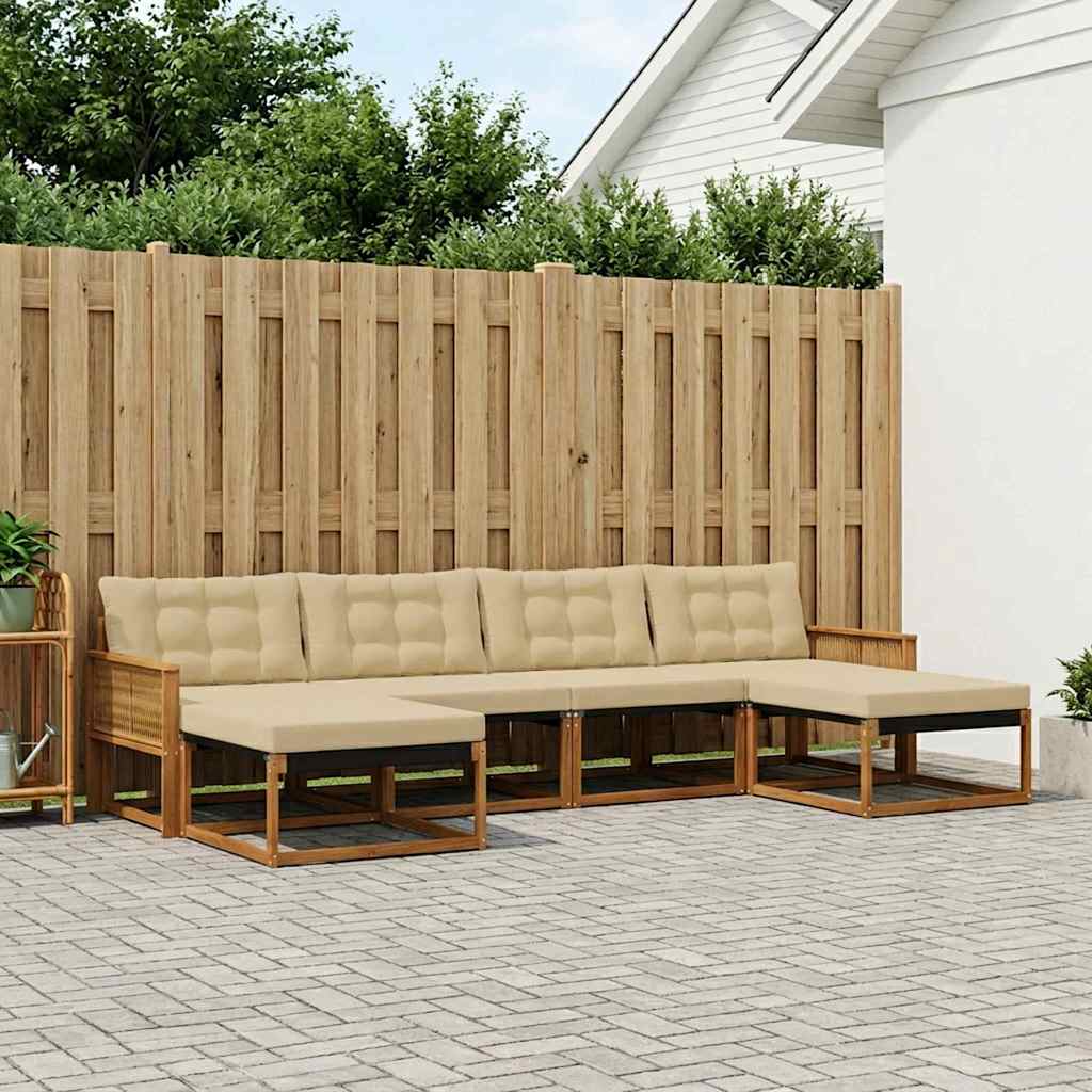 Outdoor-Sofagarnitur mit Kissen 6 pcs Natur und Beige