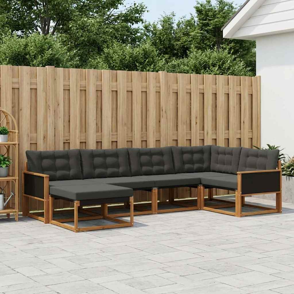 Outdoor-Sofagarnitur mit Kissen 8 pcs Natürlich und Schwarz
