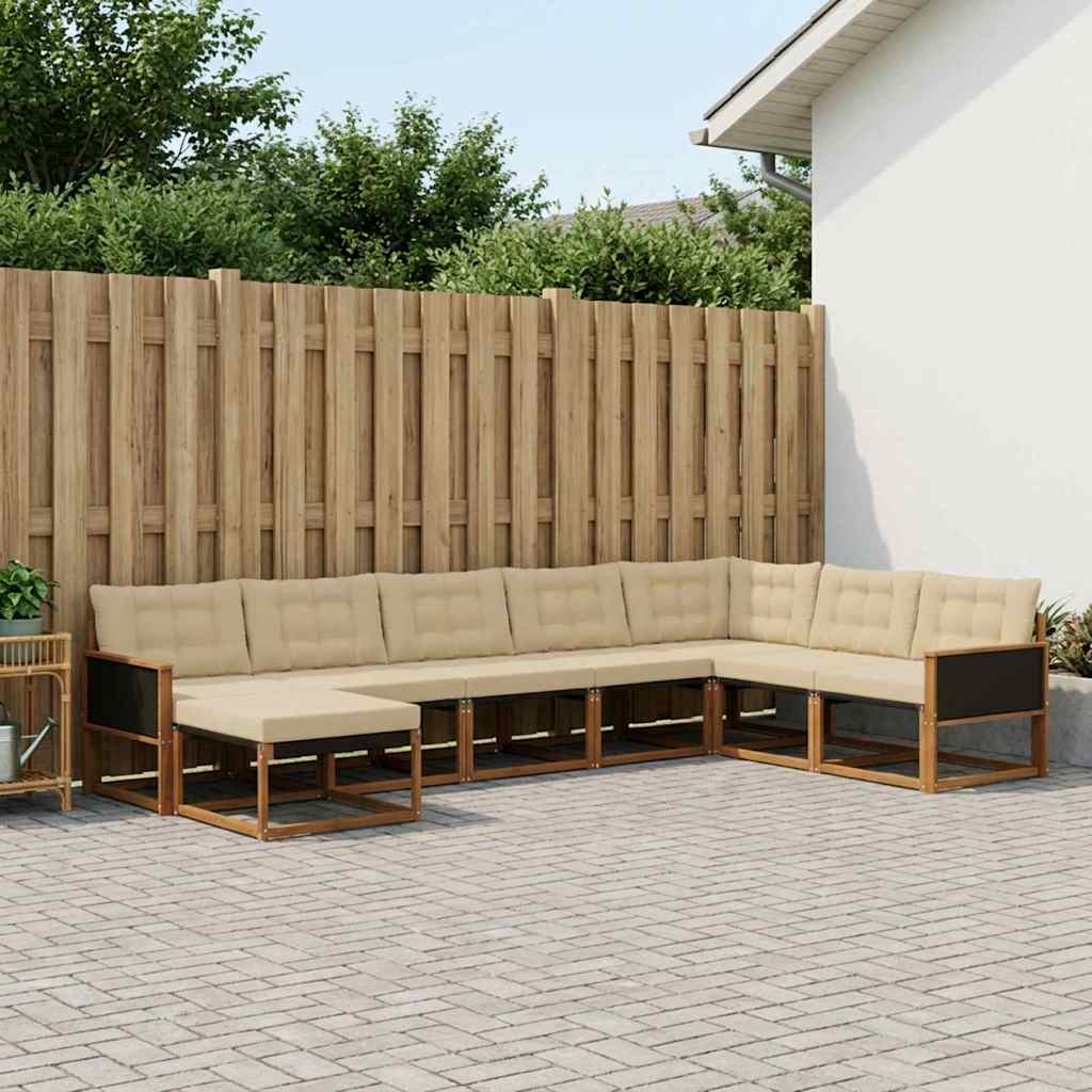 Outdoor-Sofagarnitur 8 stk. Natur und Beige Massivholz Akazie