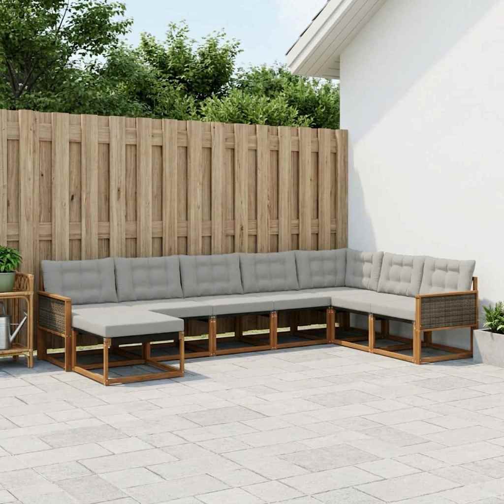 Outdoor-Sofagarnitur mit Kissen 8 pcs Natürlich und Hellgrau