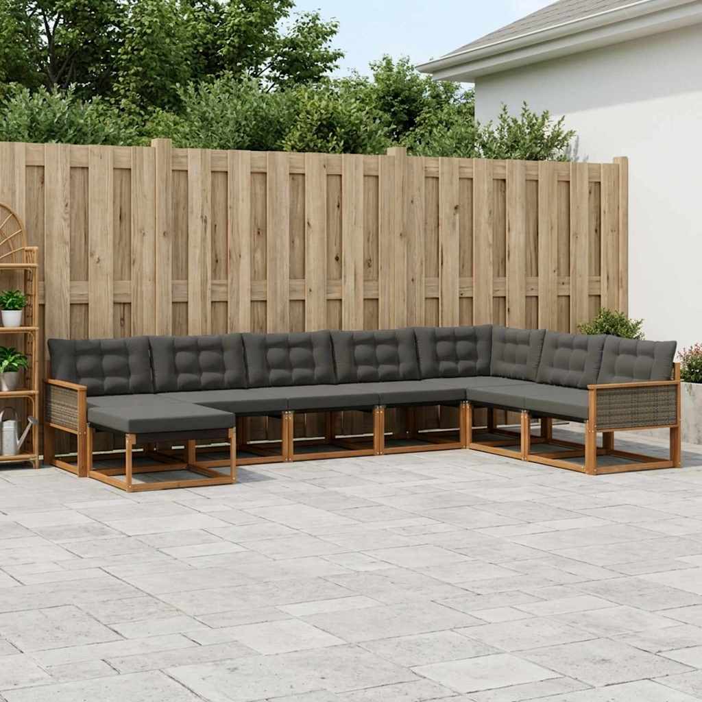 Outdoor-Sofagarnitur mit Kissen 8 pcs Natürlich und Schwarz