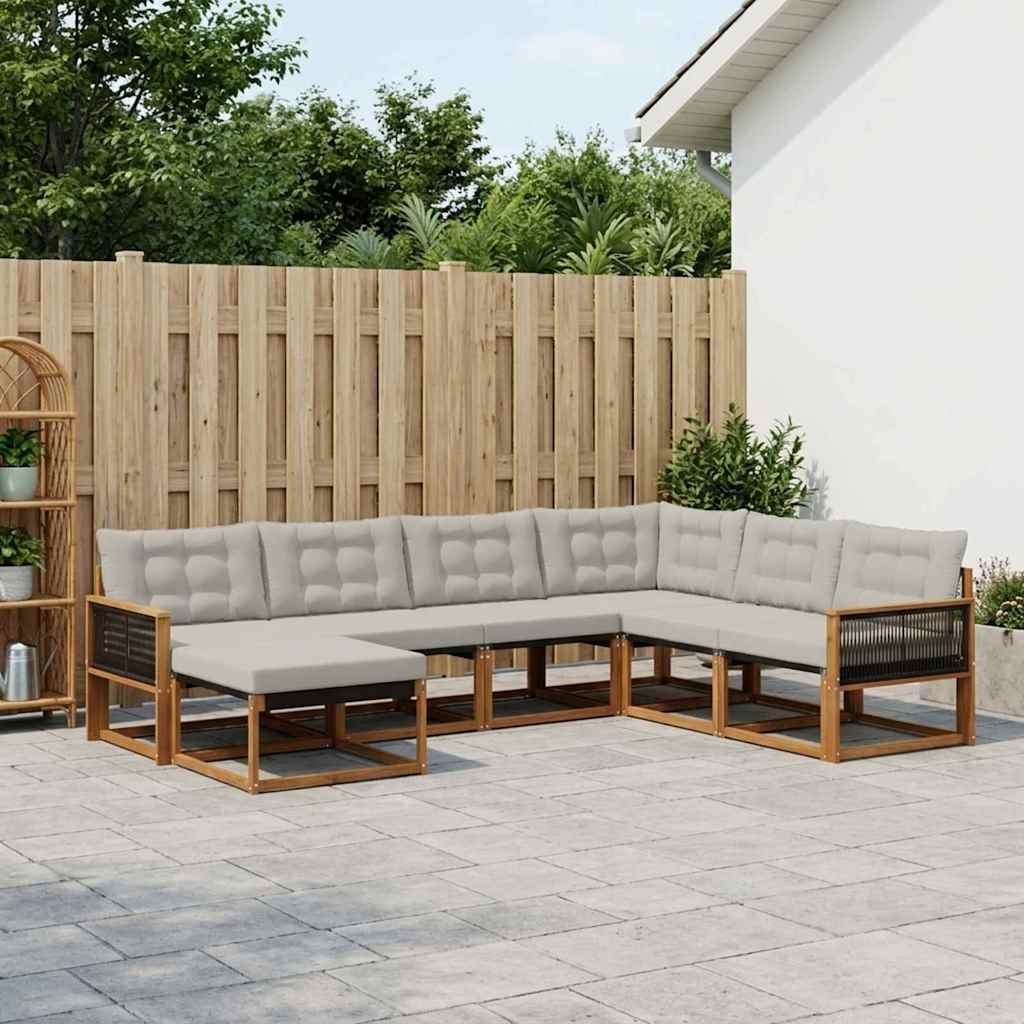 Outdoor-Sofagarnitur mit Kissen 8 pcs Natürlich und Hellgrau