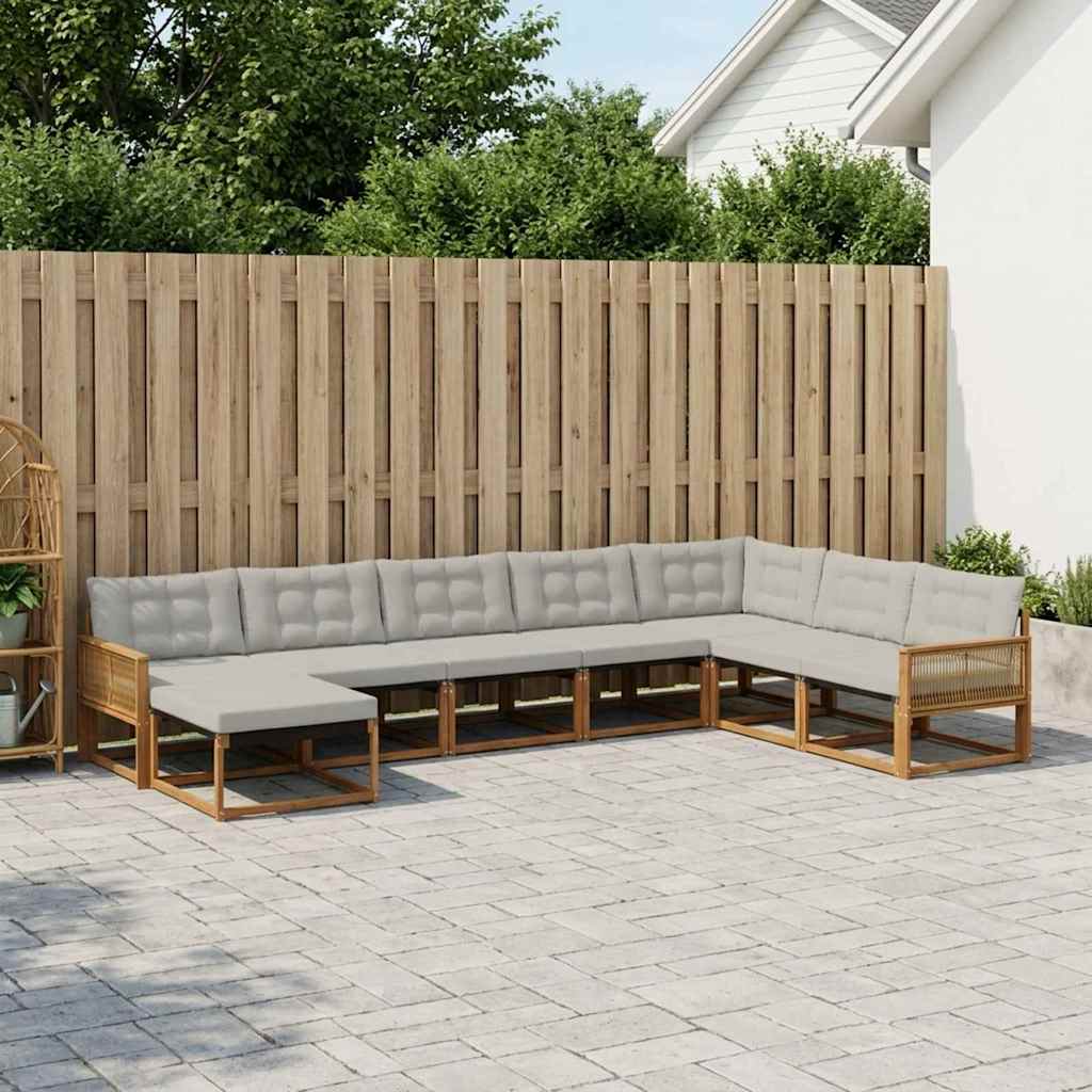 Outdoor-Sofagarnitur mit Kissen 8 pcs Natürlich und Hellgrau