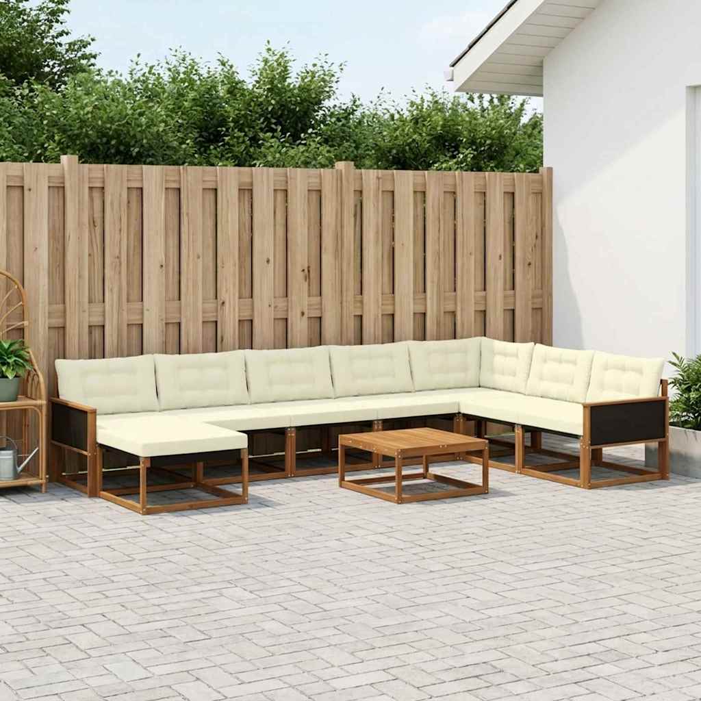Outdoor-Sofagarnitur 9 pcs Natur und Creme Massivholz Akazie