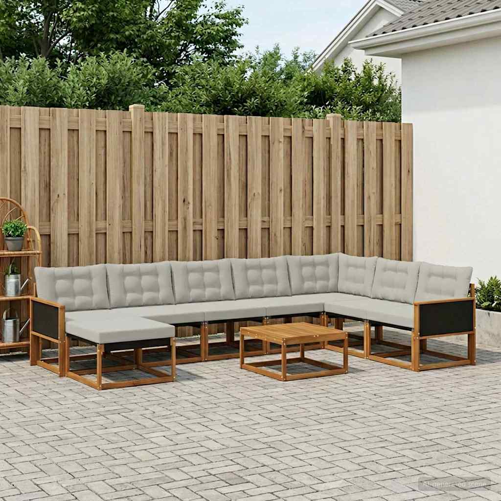 Outdoor-Sofagarnitur mit Kissen 9 pcs Natürlich und Hellgrau