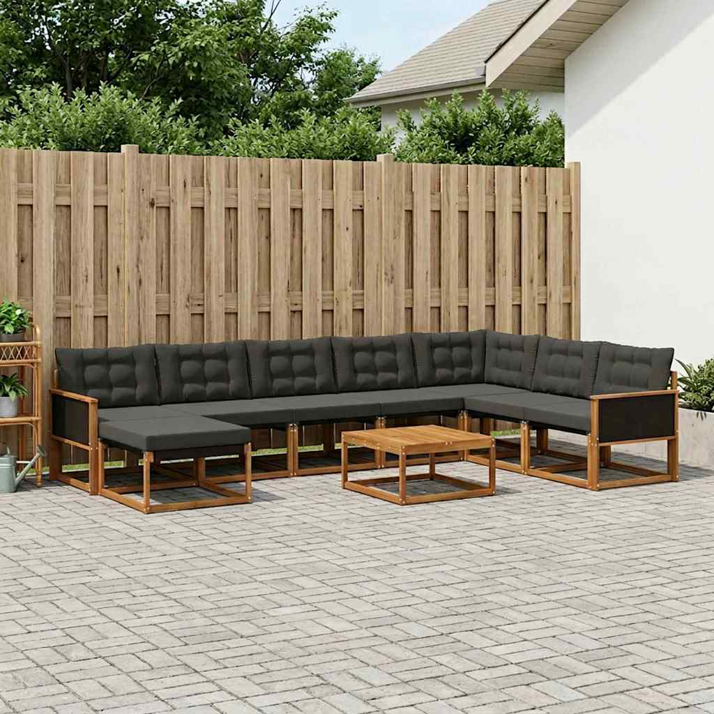 Outdoor-Sofagarnitur mit Kissen 9 pcs Natürlich und Schwarz
