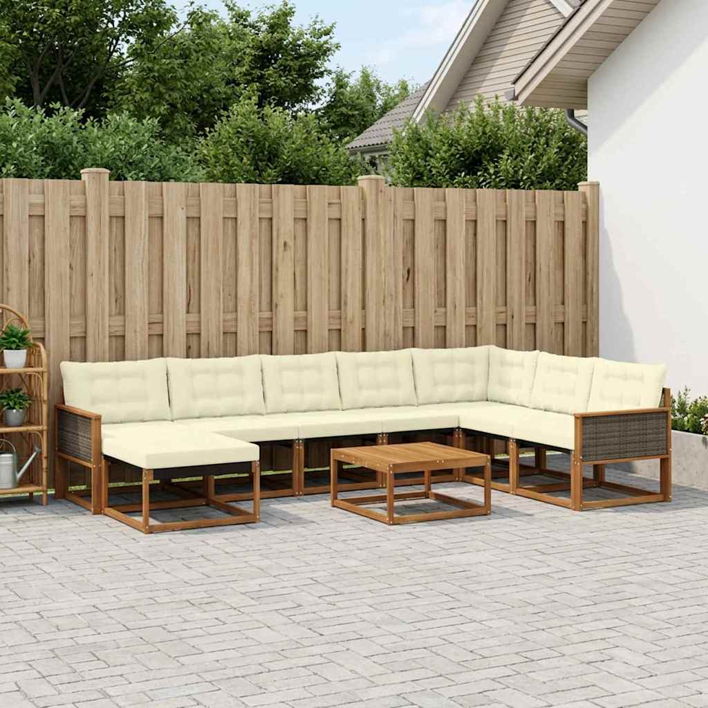 Outdoor-Sofagarnitur 9 pcs Natur und Creme Massivholz Akazie