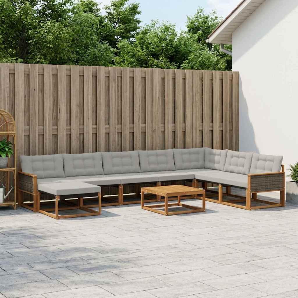 Outdoor-Sofagarnitur mit Kissen 9 pcs Natürlich und Hellgrau