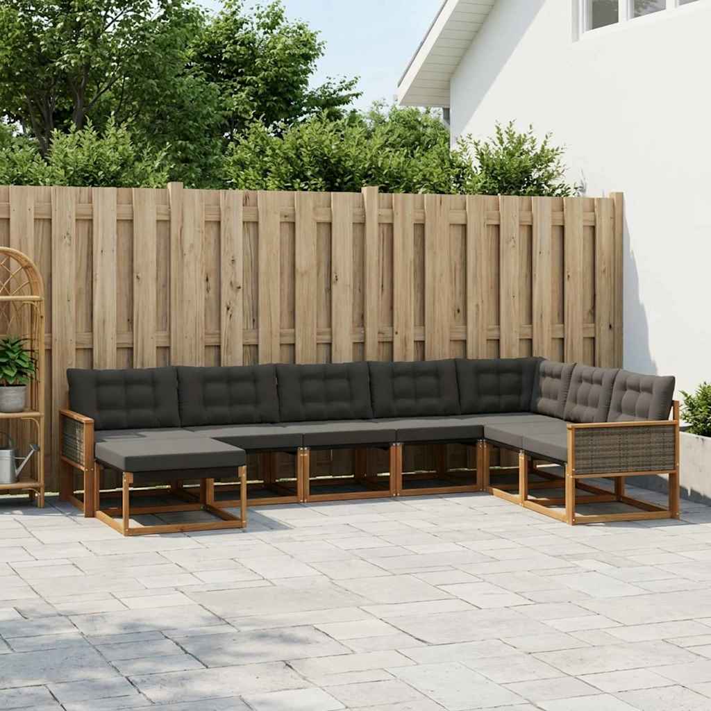 Outdoor-Sofagarnitur mit Kissen 9 pcs Natürlich und Schwarz
